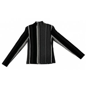 GIFTED Yansi Fugel Black and Grey Vertical Stripe Mock Neck Top